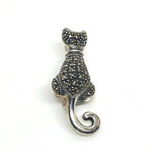 JUDITH JACK CAT BROOCH STERLING SILVER MARCASITE  PIN VINTAGE SIGNED 925